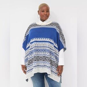 Lane Bryant Navy and‎ White Knit poncho Sweater NWT